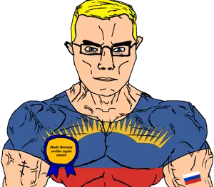 chudjak, chudjak front, muscular chud, arm, award, blonde hair, blue eyes, buff, christianity, closed mouth
