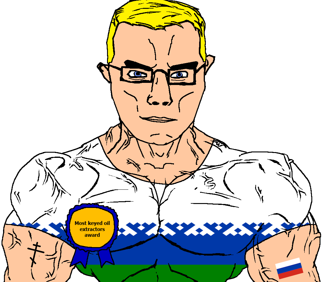 chudjak, chudjak front, muscular chud, arm, autonomous okrug, award, blonde hair, blue eyes, buff, christianity