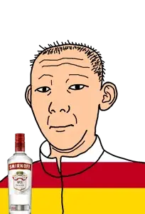 kuzjak, 1864, alcohol, bottle, closed mouth, clothes, drink, ear, flag, hair