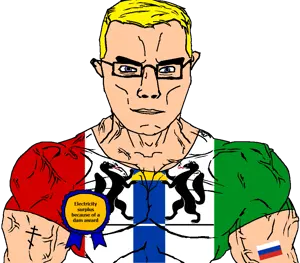 chudjak, chudjak front, muscular chud, arm, award, blonde hair, blue eyes, buff, christianity, closed mouth