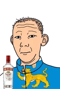 kuzjak, 1864, alcohol, animal, bottle, closed mouth, clothes, drink, ear, flag