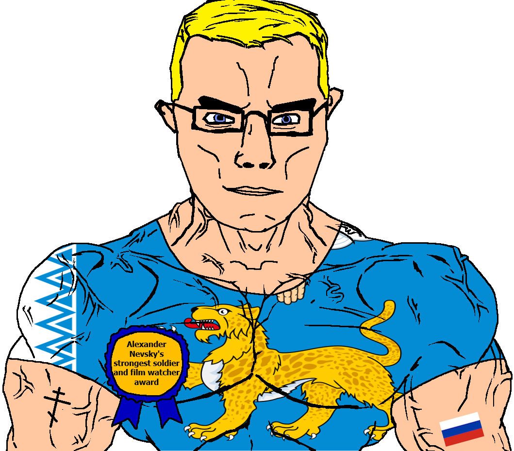 chudjak, chudjak front, muscular chud, alexander nevsky, alexander nevsky (film), animal, arm, award, blonde hair, blue eyes