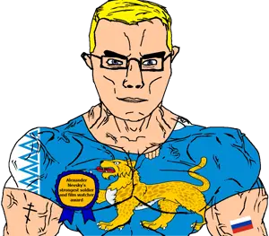 chudjak, chudjak front, muscular chud, alexander nevsky, alexander nevsky (film), animal, arm, award, blonde hair, blue eyes