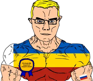 chudjak, chudjak front, muscular chud, arm, award, blonde hair, blue eyes, buff, christianity, closed mouth