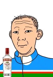 kuzjak, 1864, alcohol, bottle, closed mouth, clothes, drink, ear, flag, hair