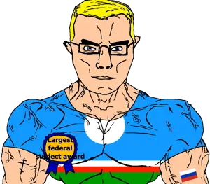 chudjak, chudjak front, muscular chud, arm, award, blonde hair, blue eyes, buff, christianity, closed mouth