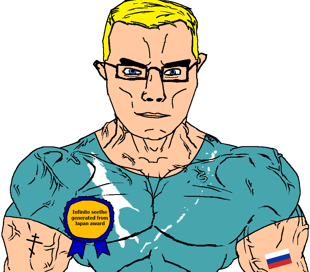 chudjak, chudjak front, muscular chud, arm, award, blonde hair, blue eyes, buff, christianity, closed mouth