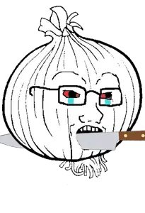 soyak, the soybooru logo, crying, glasses, knife, logo, meta, onion, open mouth, red eyes