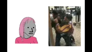 wojak, soyak, animated, crying, female, glasses, gun, hair, nigger, npc