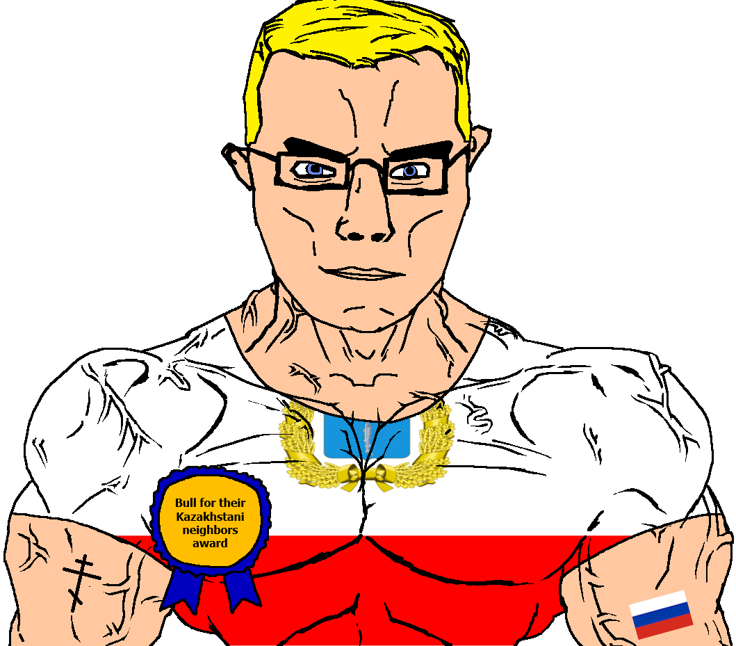 chudjak, chudjak front, muscular chud, animal, arm, award, blonde hair, blue eyes, buff, bull