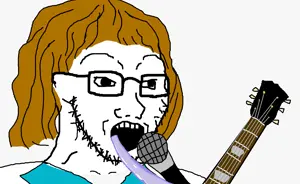 soyak, brown hair, clothes, glasses, guitar, hair, microphone, music, open mouth, peter frampton