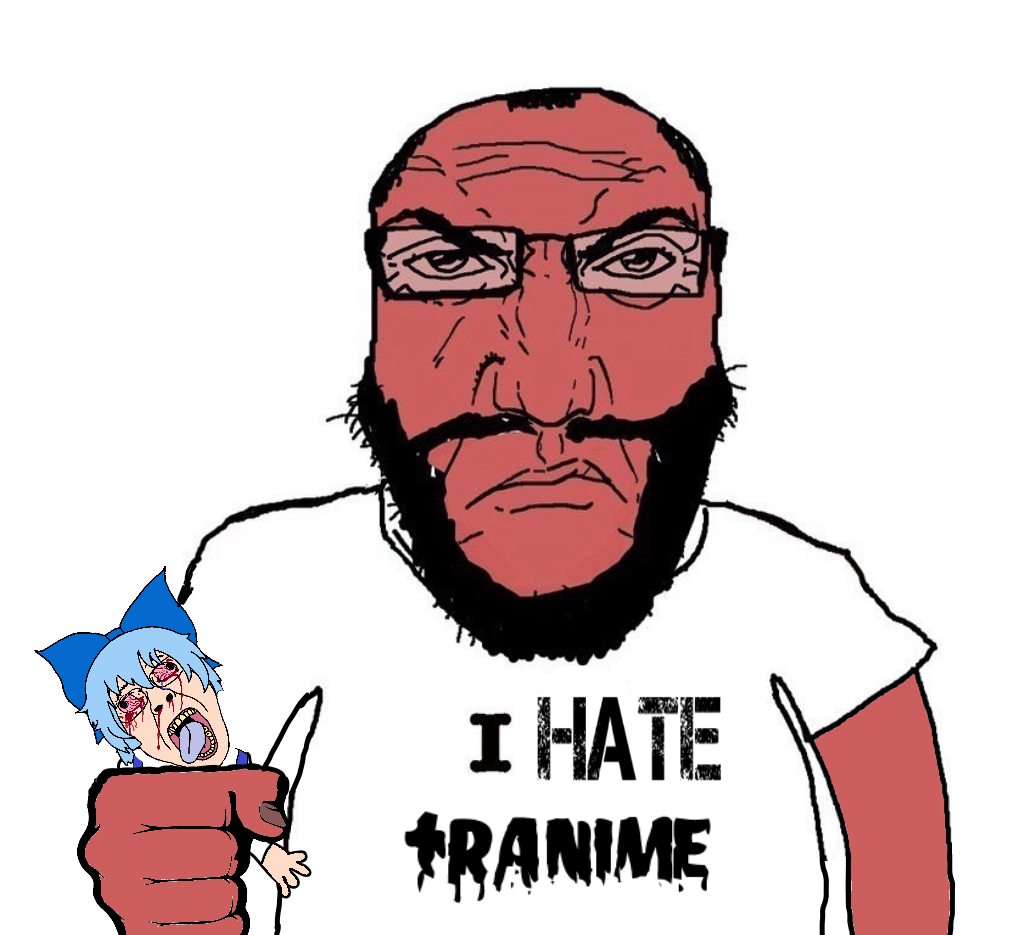cirno, gapejak, markiplier soyjak, science lover, punisher face, 2soyjaks, angry, anime, balding, beard