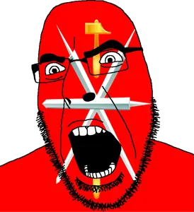 cobson, flag, full head, glasses, hair, hammer, looking to the right, oblast, open mouth, russia