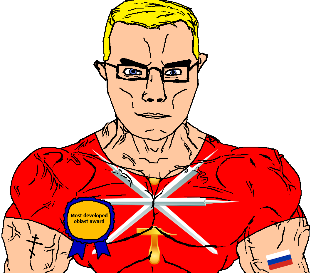 chudjak, chudjak front, muscular chud, arm, award, blonde hair, blue eyes, buff, christianity, closed mouth