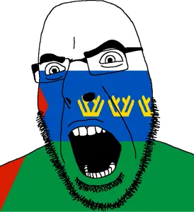 cobson, flag, full head, glasses, hair, looking to the right, oblast, open mouth, russia, soyjak