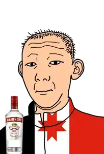 kuzjak, 1864, alcohol, bottle, closed mouth, clothes, drink, ear, flag, hair