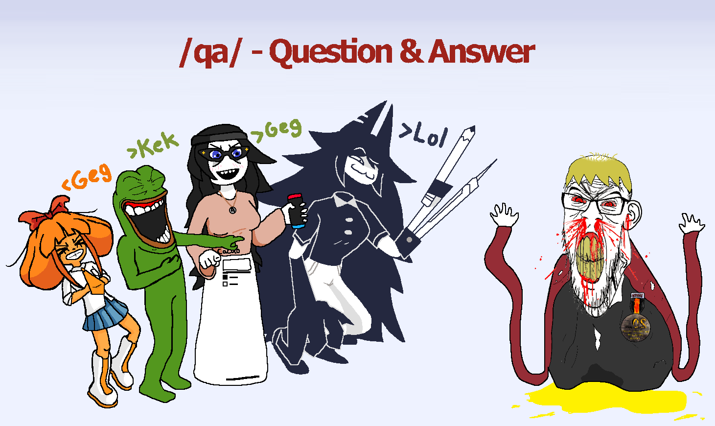 miss circle, mymy schoppenboer, nate higgers, pepe, pepelaugh, soytan, feraljak, natejak, /qa/ (soyjak.party), amphibian