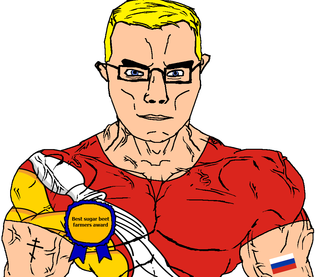 chudjak, chudjak front, muscular chud, arm, award, blonde hair, blue eyes, buff, christianity, closed mouth