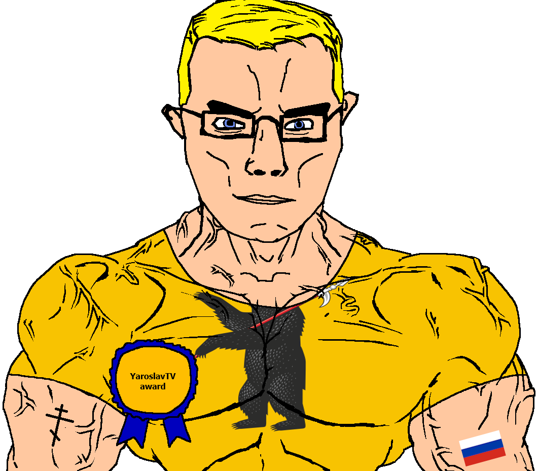 chudjak, chudjak front, muscular chud, arm, award, axe, bear, blonde hair, blue eyes, buff