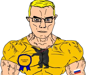 chudjak, chudjak front, muscular chud, arm, award, axe, bear, blonde hair, blue eyes, buff
