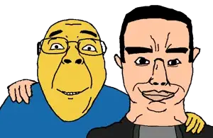 bernd, chudjak, chud troon alliance, 2soyjaks, closed mouth, clothes, ear, friendship, glasses, hair