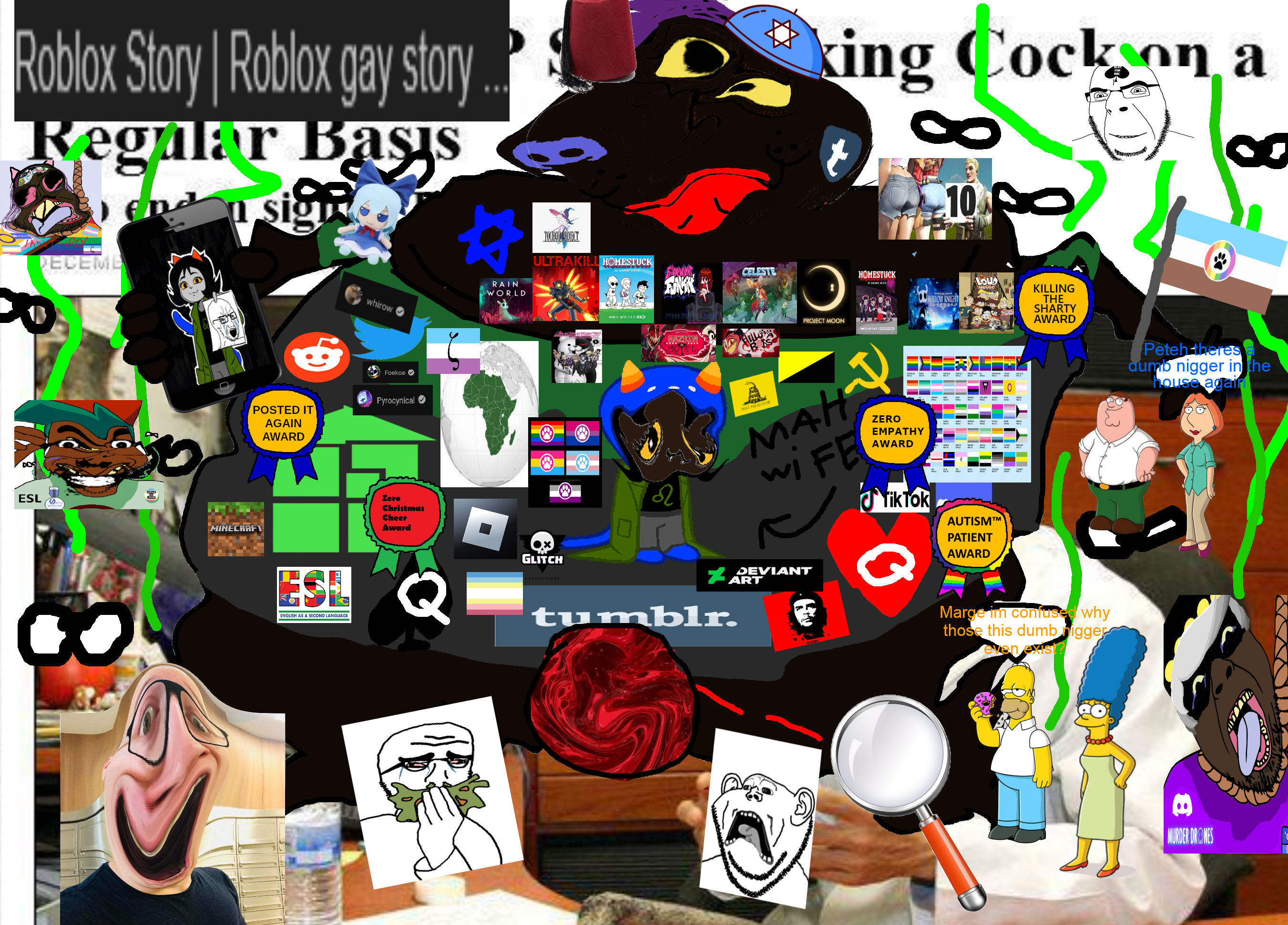cirno, esl fnf pedo, homer simpson, lois griffin, marge simpson, n (murder drones), peter griffin, chudjak, cobson, impish soyak ears