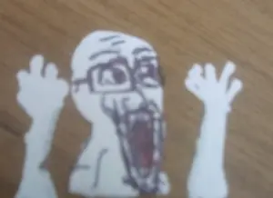 excited soyjak, soyak, wewjak, arm, glasses, hands, hands up, internet is leaking, oekaki, open mouth