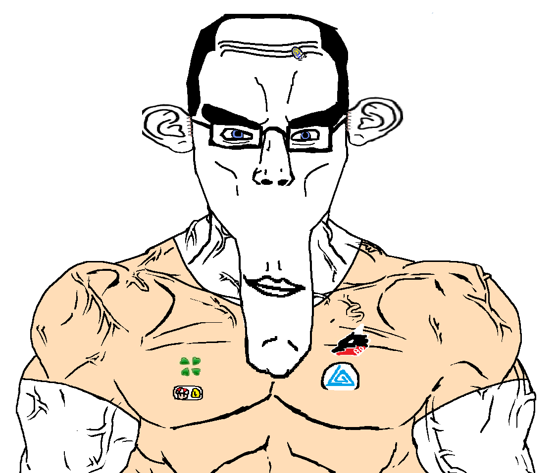 mario, chudjak, chudjak front, muscular chud, 4chan, arm, bad dragon, banana, boylover symbol, bushy eyebrows