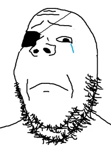 gapejak, 1soyjak, closed mouth, crying, eyepatch, frown, glasses, monochrome, sad, soyjak