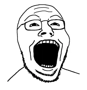 unknown, bald, glasses, looking up, nose, open mouth, retard, stubble, teeth, white background