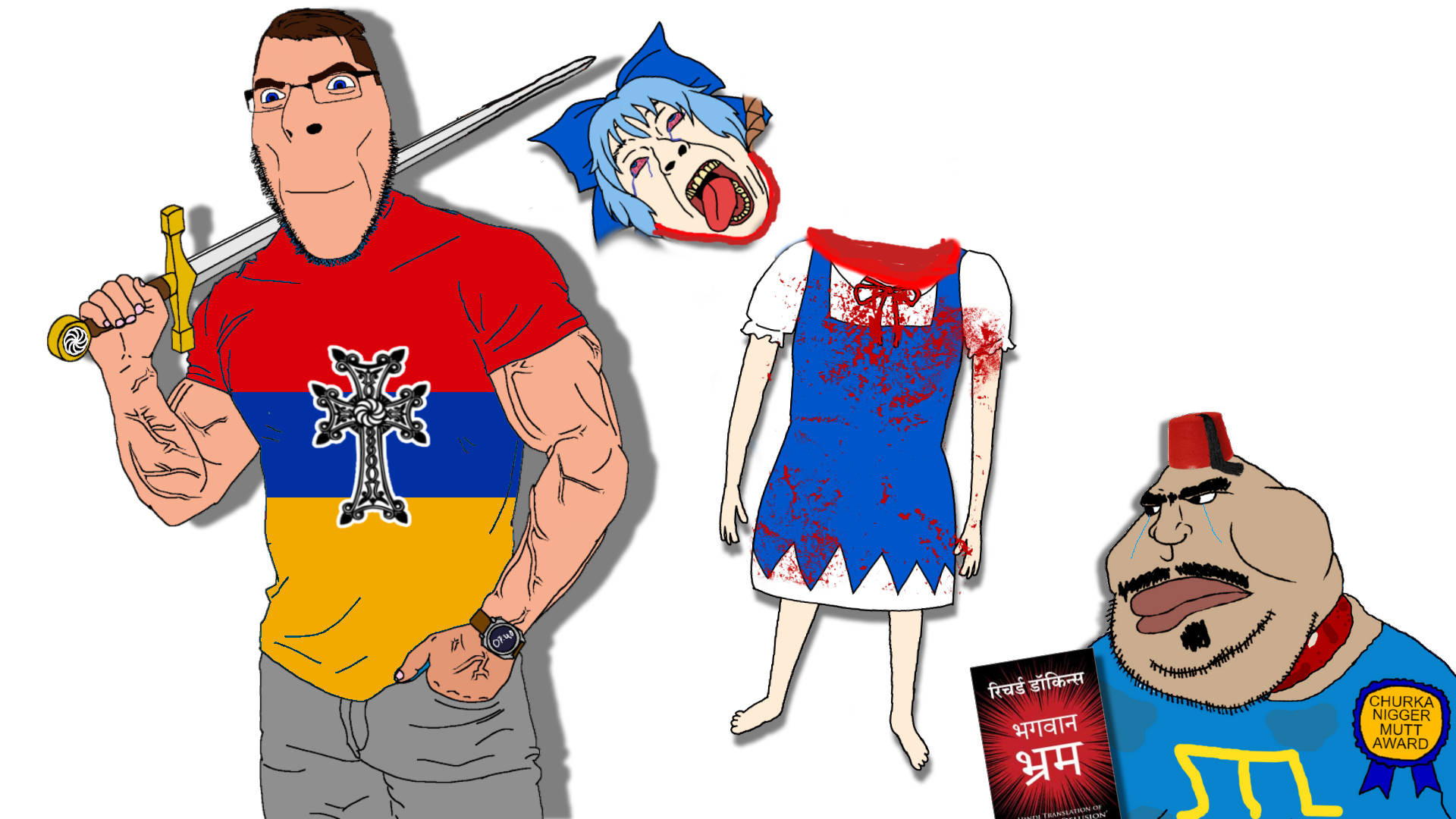 cirno, bernd, cobson, meximutt, hanging troonjak, troonjak, 2soyjaks, ack, anime, armenian eternity symbol