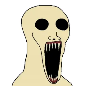 excited soyjak, soyak, wewjak, black eyes, creature, dead birds, demon, horror, monster, scary