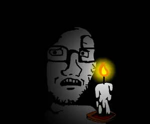 dersoylentdrinker, soyak, soyak (concerned), bald, candle, dark, fire, glasses, open mouth, soyjak