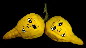 a24 slowburn soyjak, jacobson, baby, black background, deformed, distorted, florentine citrus, food, fruit, lime