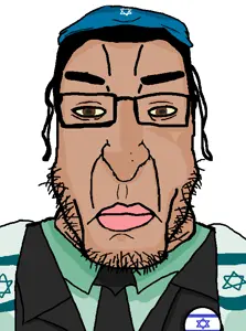 chudjak, markiplier soyjak, chudplier, kikeplier, angry, badge, brown eyes, closed mouth, clothes, flag