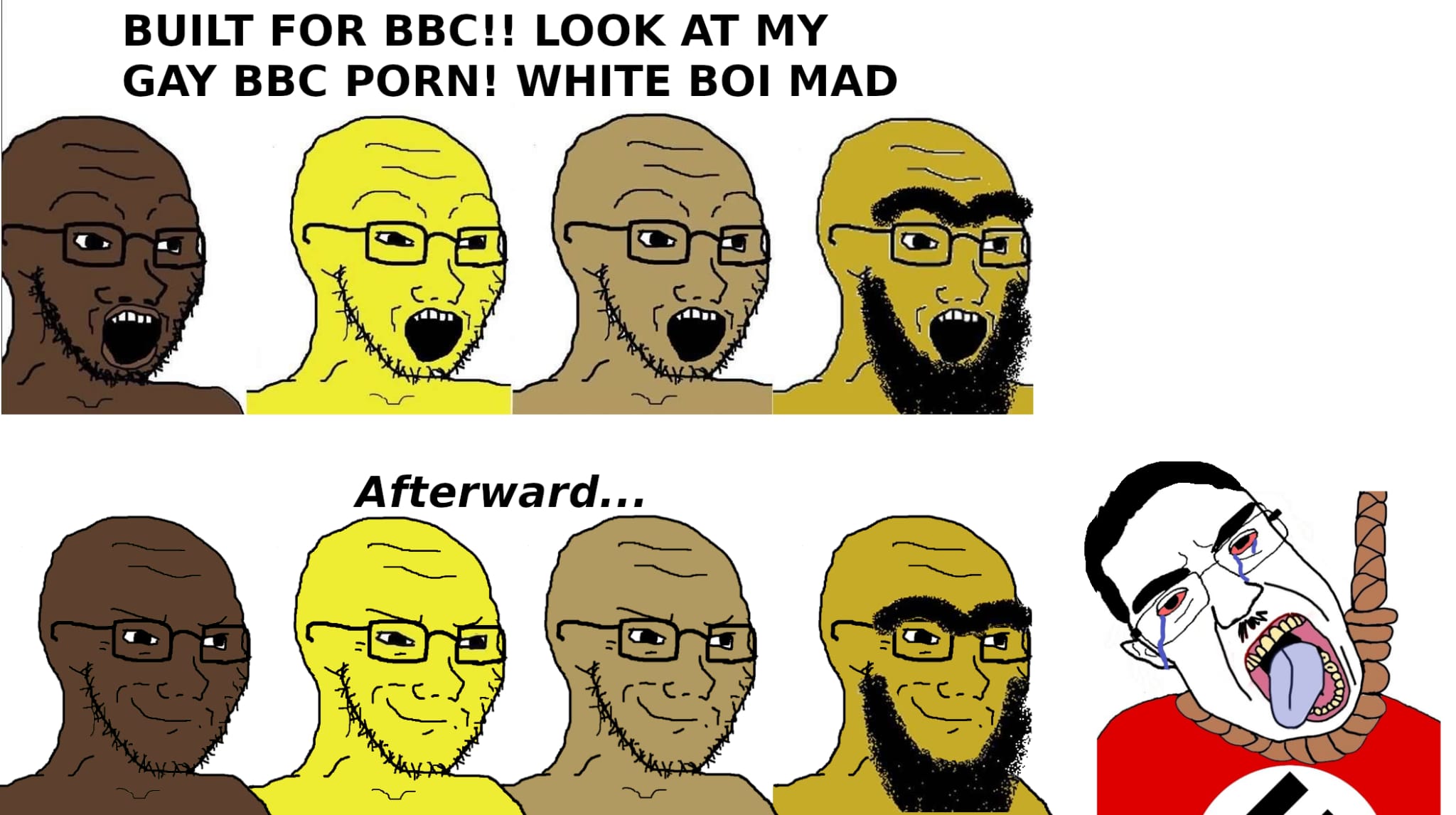 chudjak, soyak, chudjak front, soyak (smug), ack, asian, bald, beard, bloodshot eyes, brown skin