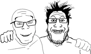 feraljak, markiplier soyjak, no more brother wars, 2soyjaks, friendship, glasses, grin, hair, hands, happy