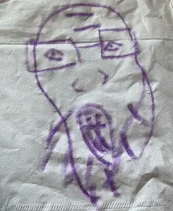 markiplier soyjak, glasses, internet is leaking, napkin, oekaki, open mouth, real life, soyjak, stubble, traditional media