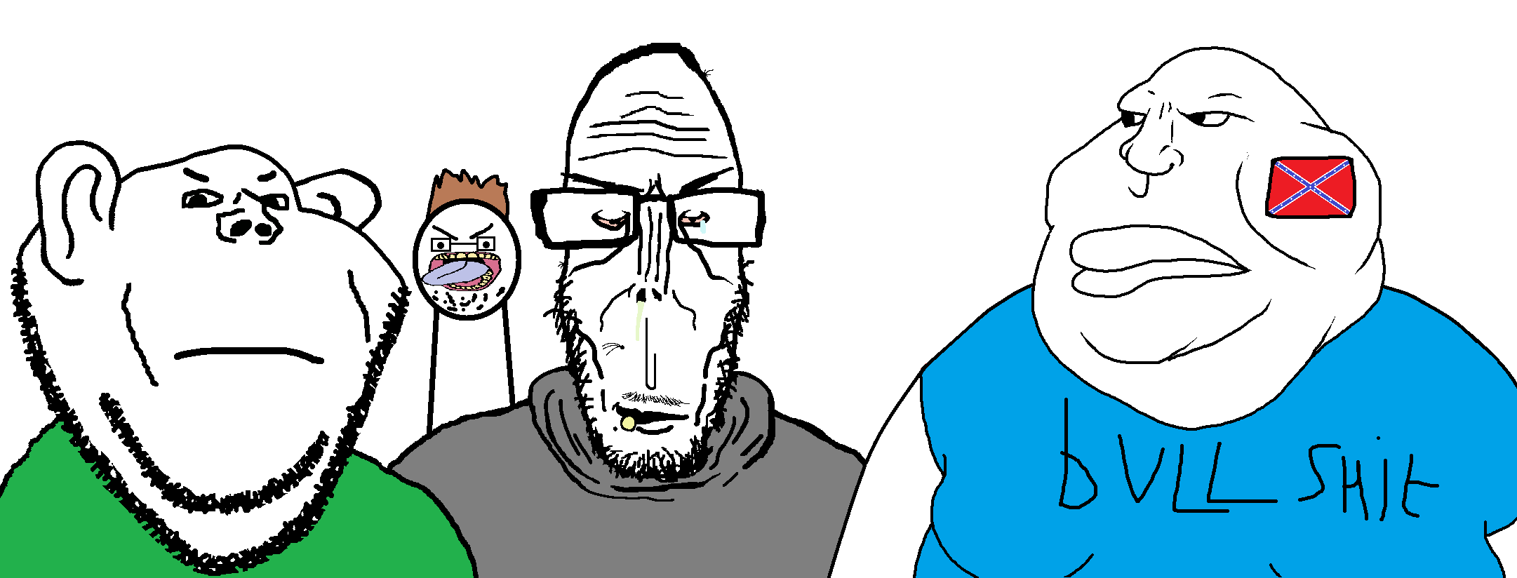 bernd, impish soyak ears, markiplier soyjak, meximutt, euromutt, impish amerimutt, euromutt, 4soyjaks, angry, blue shirt