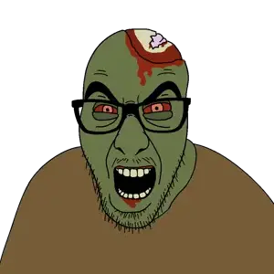 slitherjak, angry, blood, bloodshot eyes, bone, bones, brain, brown shirt, clothes, glasses