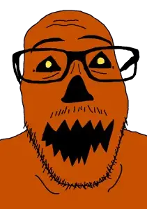 punkjak, glasses, halloween, open mouth, orange skin, pumpkin, soyjak, stubble, yellow eyes