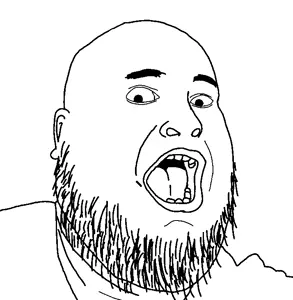 fatjak, 1soyjak, fat, monochrome, no glasses, open eyes, open mouth, portrait, soyjak, stubble