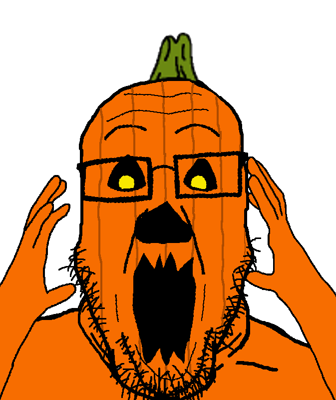 markiplier soyjak, ppp, ppplier, black sclera, glasses, halloween, hands, hands up, jack o lantern, orange skin
