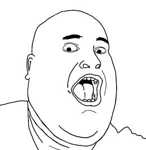 fatjak, 1soyjak, bald, black eyes, fat, looking at you, monochrome, no beard, open eyes, open mouth