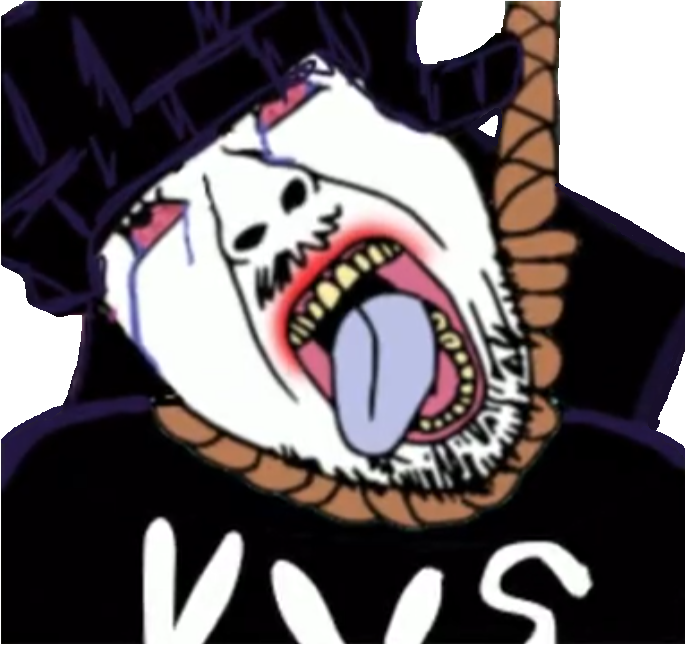 esl fnf pedo, bernd, hanging troonjak, troonjak, ack, black shirt, bloodshot eyes, crying, hair, hanging
