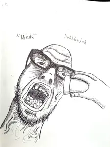 dubbbzjak, soytober, soytober 2024, art, black and white, drawfag, drawing, eating, eye bags, glasses