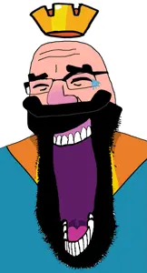 cobson, bald, beard, closed eyes, crown, glasses, king, laughing, mustache, open mouth