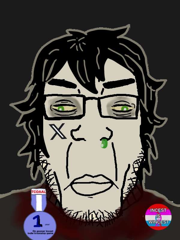 esl fnf pedo, chudjak, markiplier soyjak, chudplier, esl pedo league, andrew graves, badge, blood, booger, closed mouth