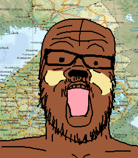 a24 slowburn soyjak, 4chan, bear, black eyes, brown skin, brown teeth, city, english text, finland, finnish text