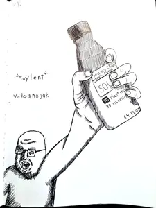 volcanojak, soytober, soytober 2024, angry, arm, art, crooked teeth, drawfag, drawing, drink